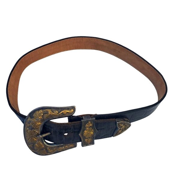 Vintage Western Belt S M Streets Ahead Leather Brass Buckle USA Unisex Chunky - Picture 14 of 14